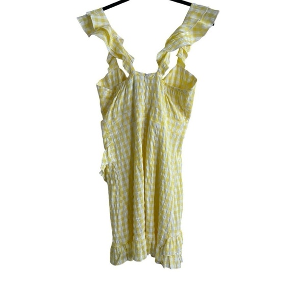 SNDYS The Label Tie Front Yellow Gingham Ruffle Mini Dress Large - Picture 9 of 11